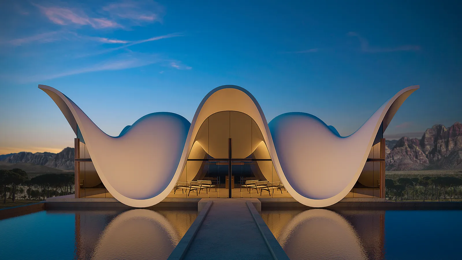 Церковь в горах на закате